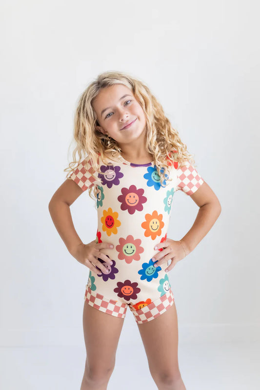 Retro Floral Smiley Face Leotard